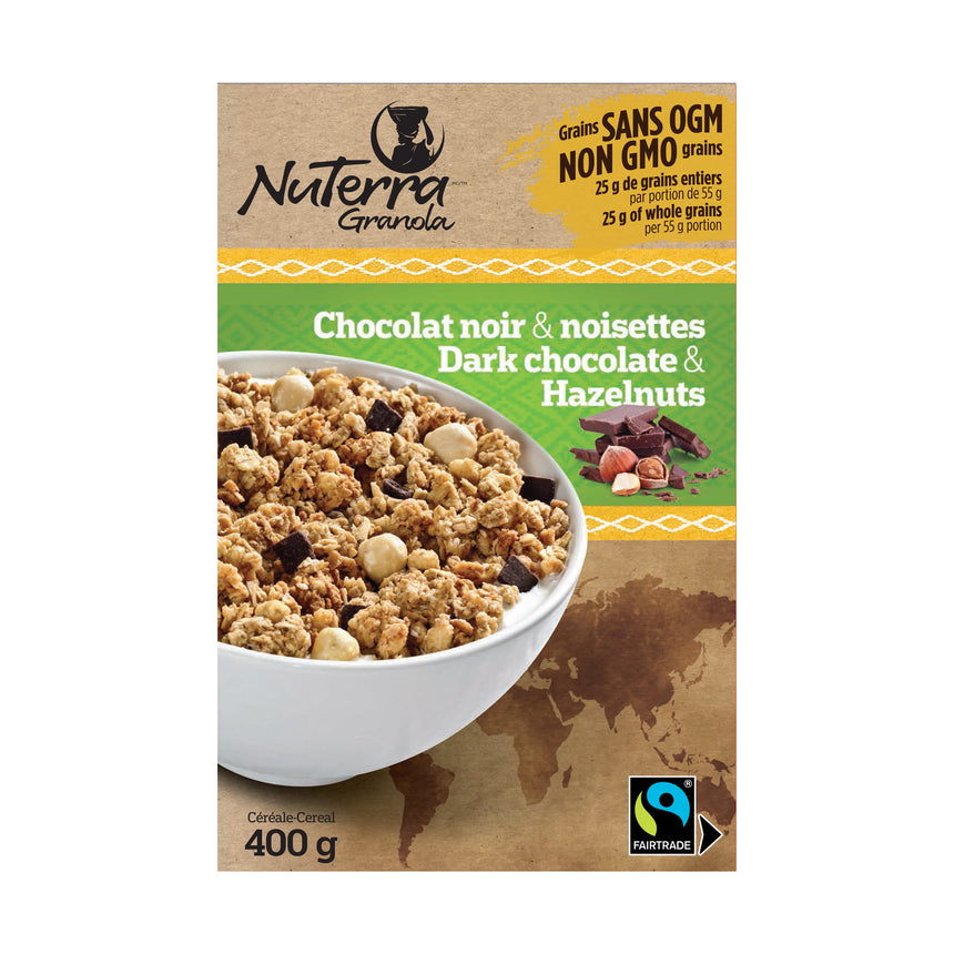 NuTerra Granola - Fairtrade Cereal with Dark chocolate and hazelnuts